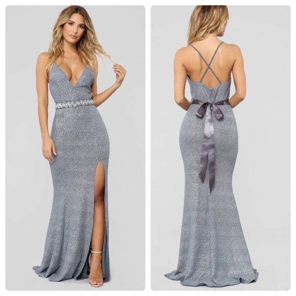 Fashion Nova Sparkle And Shine Metallic Gown in Silver Sz. 1X - Picture 1 of 14